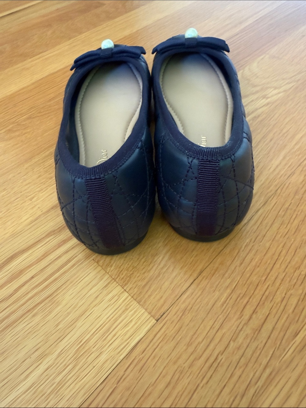 Dior Navy Quilted Ballet Flats with Bow and Pearl - Picture 7 of 11